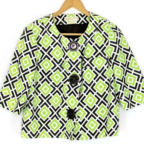 MICHAEL Michael Kors Green and Black Geometric Blazer - Picture 1 of 11